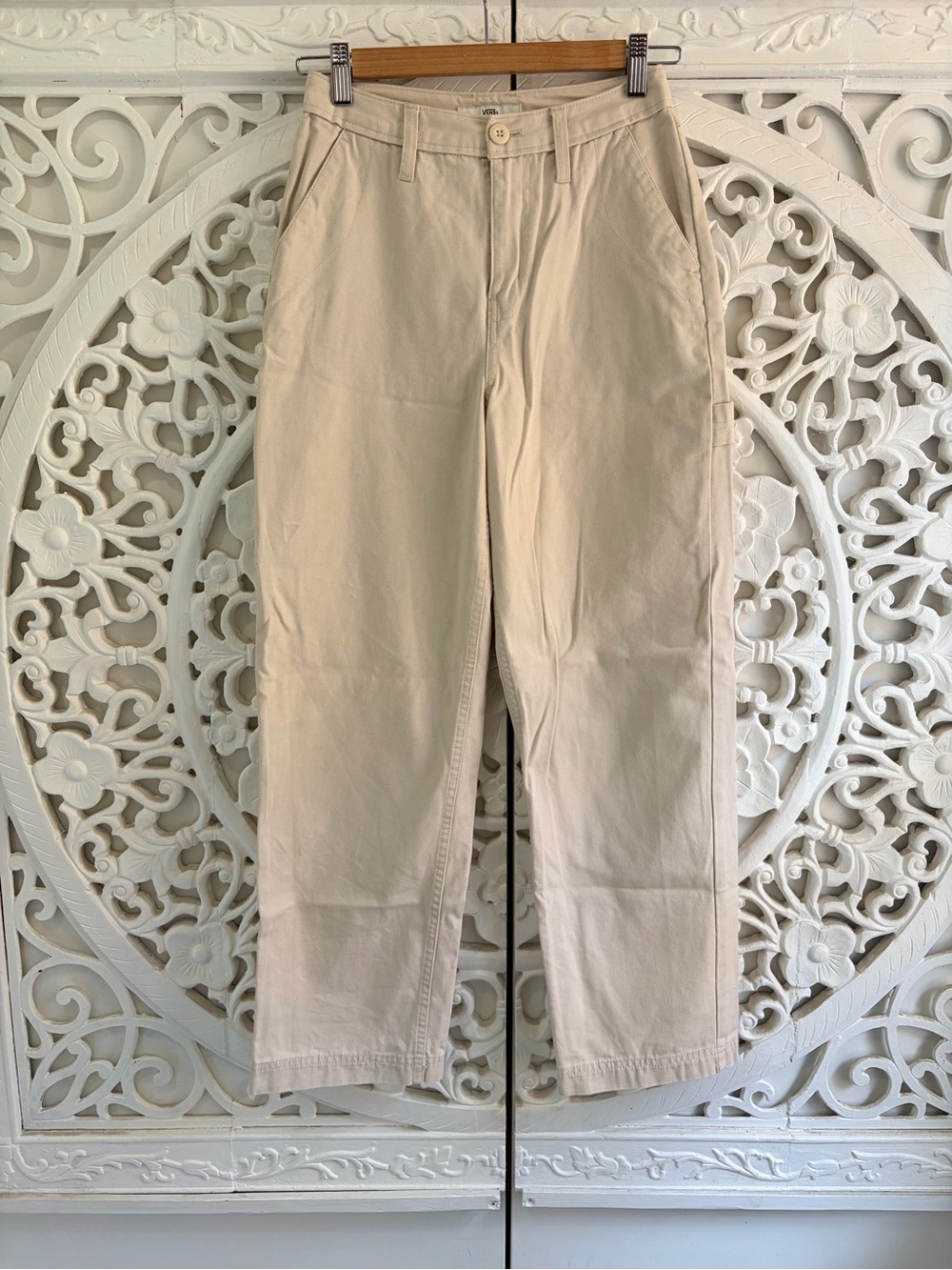 Vans Ground Work Carpenter Pants Cream Canvas High Rise Size 23